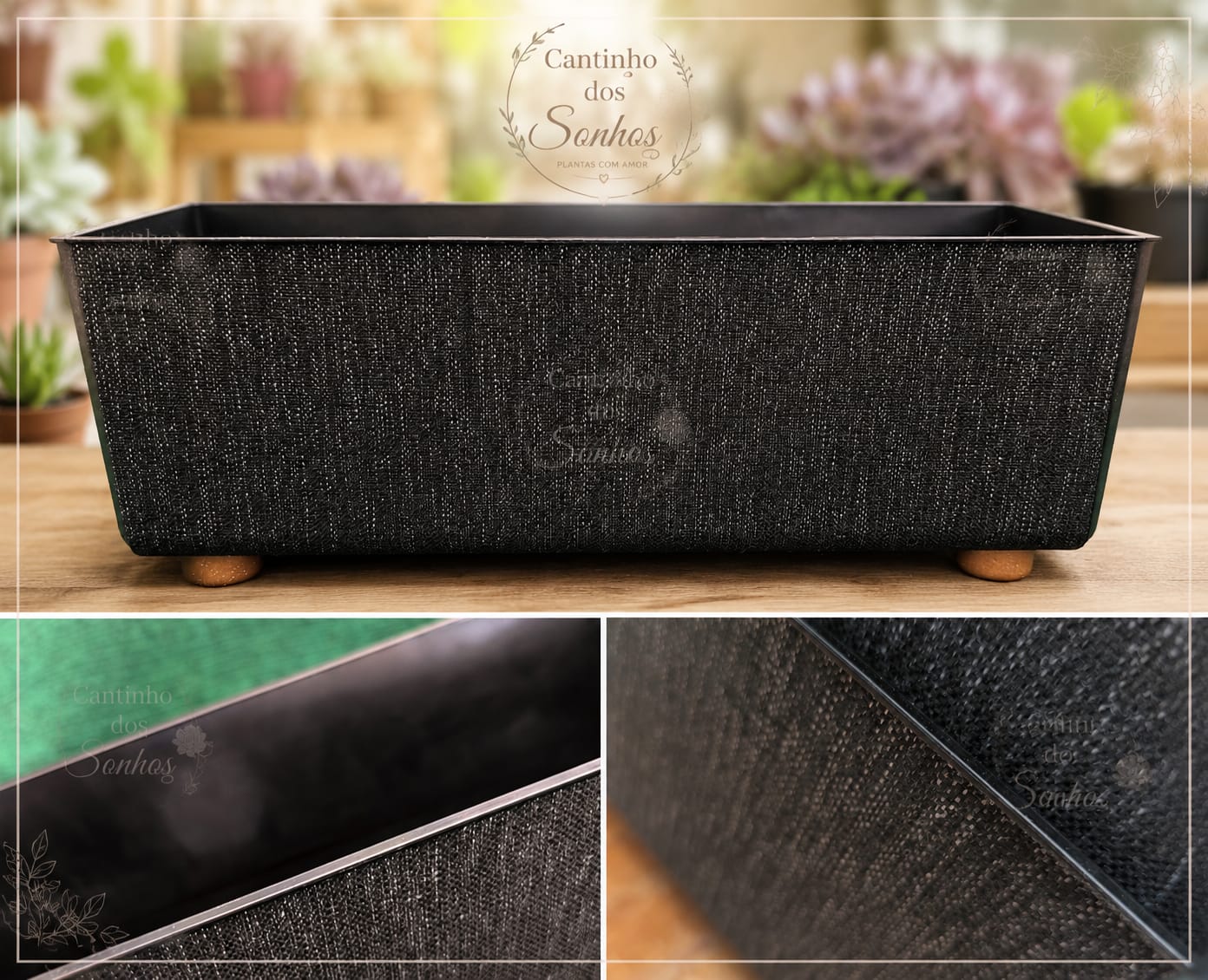 floreira cinza 37 cm Floreira Retangular Decorativa Preto 37 cm - Image 1