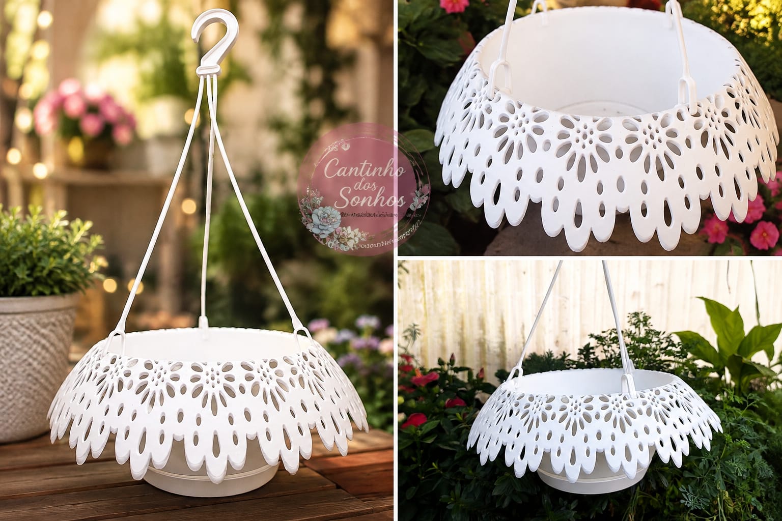 vaso de suspensão ( rendado) branco Floreira Branca de Suspensão Rendilhada 22 cm - Image 1