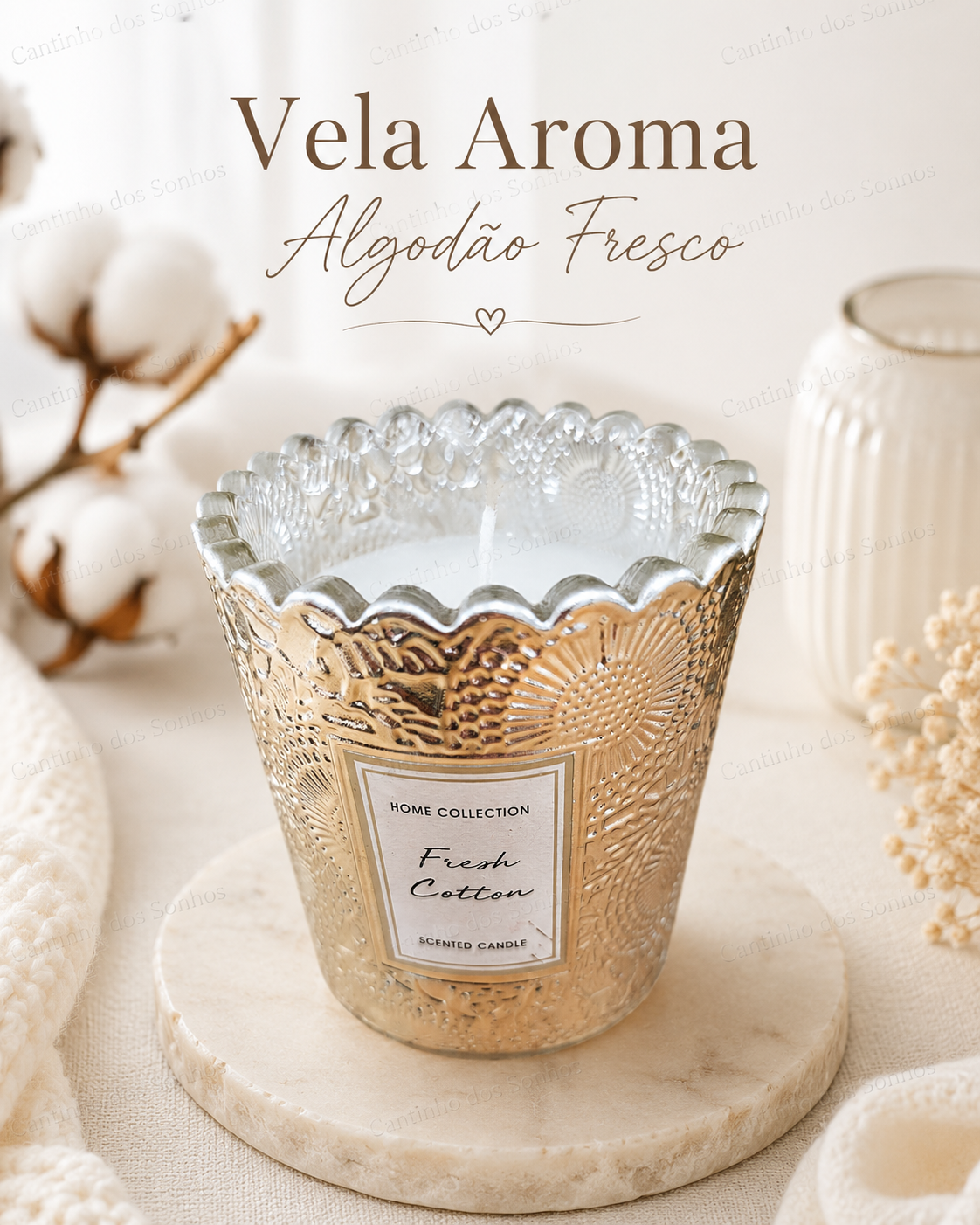 vela de algodão fresco Vela Perfumada Aroma Algodão Fresco em Frasco de Vidro - Image 1