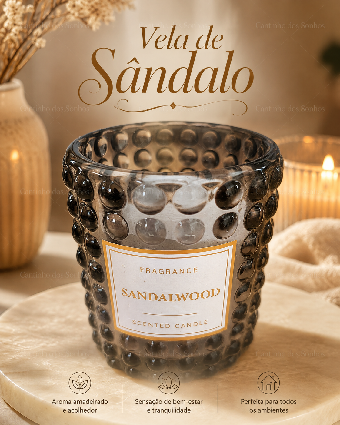 vela de sandalo site Vela Perfumada de Sândalo em Frasco de Vidro - Image 1