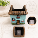 Vaso Decorativo Casinha em Pedra com Furo de Drenagem 14cm de diâmetro