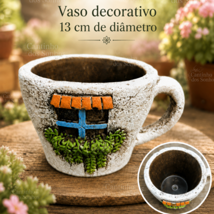 Vaso Decorativo em Pedra com Pega e Furo de Drenagem – 13 cm
